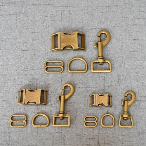 50 Sets 15mm/20mm/25mm Bromz Metal Hardware D Ring Belt Straps Slider Side Release Buckle Spring Hook DIY Dog Collar Accessories