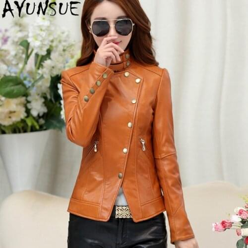 AYUNSUE Motorcycle Sheepskin Coat Female Genuine Leather Jacket Women Short Coats and Jackets Spring Autumn 2021 Femme Veste 07