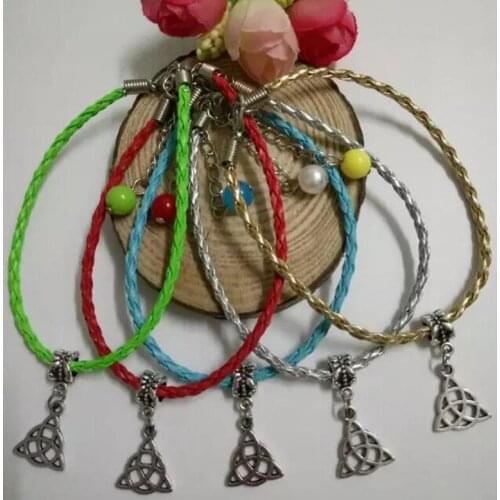 Zinc Alloy Triquetra Triangle Knot Bracelets Charm Mix PU Leather Cords Protection Good Luck Bracelets & Bangle