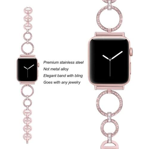 Stainless Steel O-Link Band 38mm/40mm Glister Bands Compatible Apple Watch Series 4 Series 3/2/1 Women Diamond Iwatch Strap