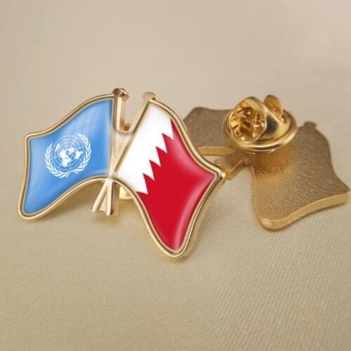 United Nations and Bahrain Crossed Double Friendship Flags Lapel Pins