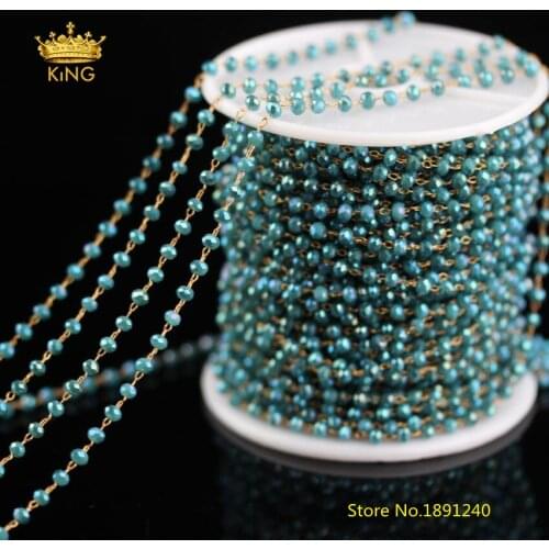 5meters Sky Blue Titanium AB Glass Wire Wrapped 2x3mm Tiny Faceted Rondelle Glass Loose Bead Rosary Chain Jewelry Findings HX192