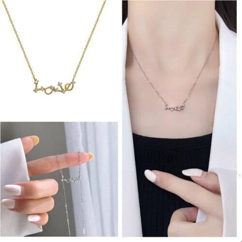 Ture Silver Plated Necklace Women Jewelry Charm Gold Zircon Clavicle Necklaces Female Letter Choker Accessories Birthday