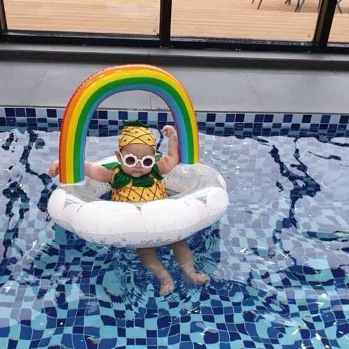 Infant Rainbow Swimming Ring Pool Float Baby Seat Inflatable Circle Swim Safety Training for Kids Summer Beach Party Pool Toys