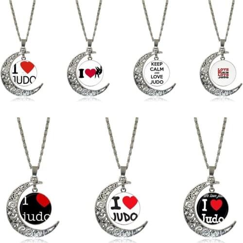 EJ Glaze For Women Love Judo Glass Cabochon Choker Moon Pendant Necklace Silver Color Jewelry