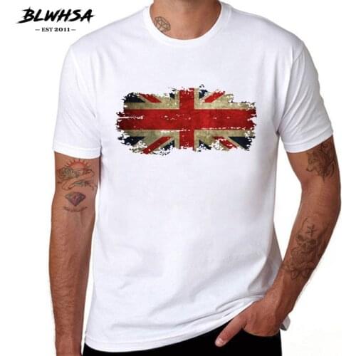 BLWHSA United Kingdom Flag T shirt Men Casual Short Sleeve Cotton Printing T-shirts Street Hip Hop UK Flag Cool Tees