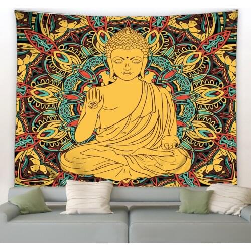 Indian Buddha Statue Ancient Buddhist Tapestry Living Room Bedroom Wall Meditation Psychedelic Yoga Wall Hanging Hippie Bohemian