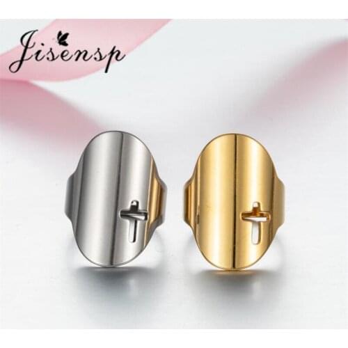 Jisensp Stainless Steel Cocktail Rings Vintage Hollow Cross Wide Rings Fashion Jewelry for Women Men Christmas Gift Bijoux