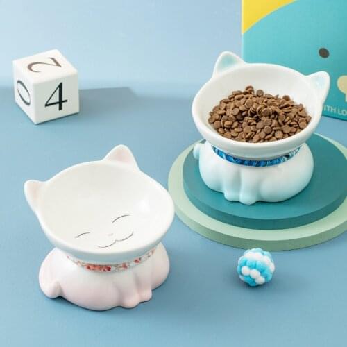 Ceramic Puppy Cat Dog Bowls Elevated Dish Non Slip Mat Pet Mike Food Water Feeder Supplies Cats Small Dogs Pet bowl