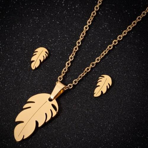 Womens necklace gold chain necklace set jewelry stainless steel Women pendant Mens necklace Leaves pendant women accessorie