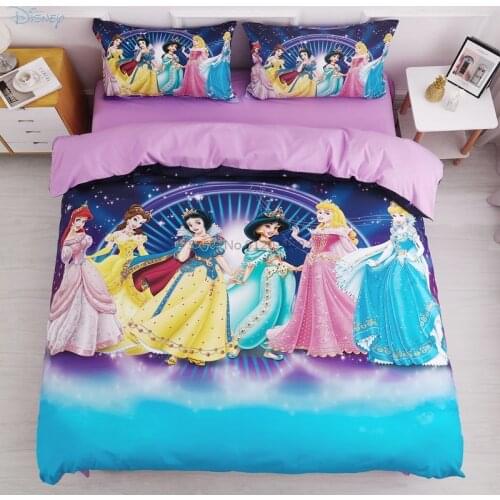 Cartoon Disney Princess Bedding Set Bedclothes Duvet Cover Bed Sheet Pillowcase Women Girls Frozen Printed Bed Set Birthday Gift