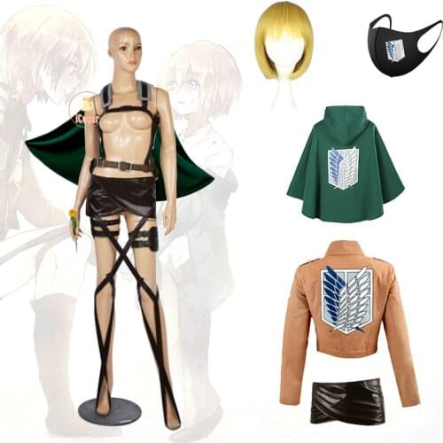 Attack on Titan Armin Arlert Cosplay Costume Blonde Wig Anime Cloak Jacket Skirt Belt Straps Shingeki no Kyojin Legion Cape