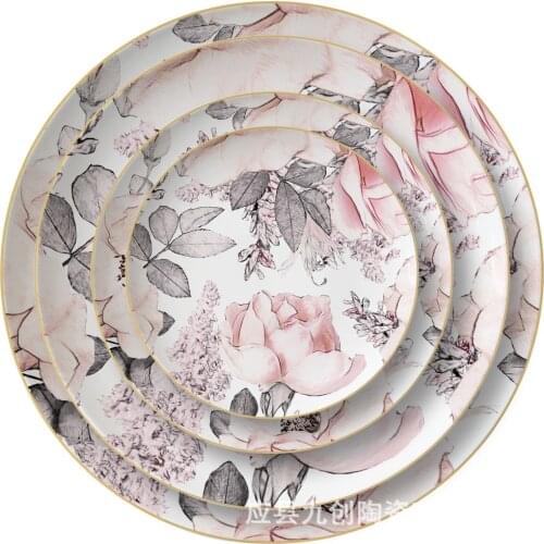 Creative Hand-painted Flower Leaf Ceramic Plate Moonlight Steak Plate Household Cake Snack Japanese and Korean Cuisine Plate