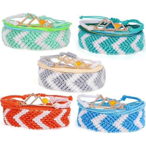 Meetvii Bohemian Wax Rope Arrow Pattern Bracelets Set for Women 3pcs Handmade Waterproof Woven Thread Mountain Charm Bracelets