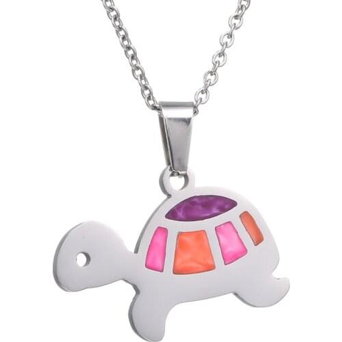 Cute Colorful Turtle Pendant Necklace Stainless Steel Choker Animal Necklace Women Opal Jewelry Wedding Accessories Gift