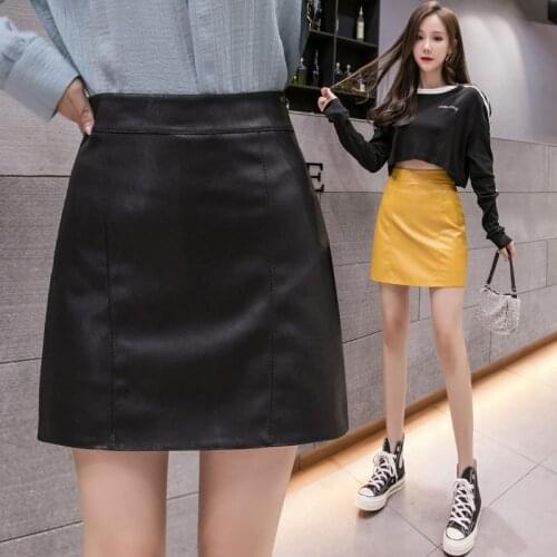 Fashion Women Skirt Black Solid Faux Leather Sexy Bodycon Autumn Girls Skirts Plus Size High Waist Mini Skirt Club Night