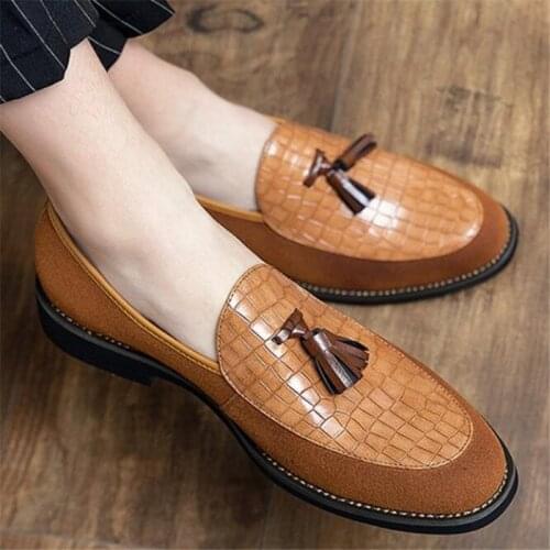 Mens Crocodile Pattern Leather Wedding Shoes Man Business Office Oxfords Black Brown Tassel Casual Fashion Flat Big Size 47