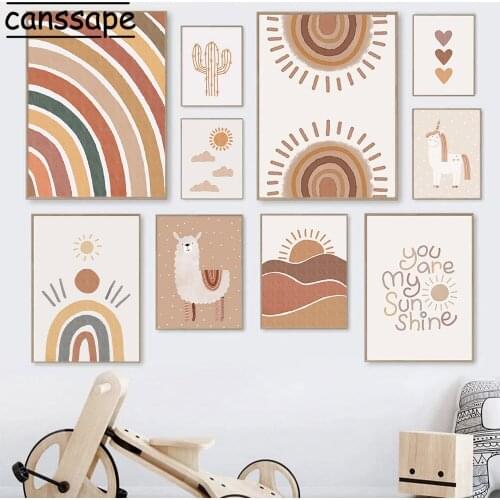 Nursery Wall Poster Alpaca Canvas Painting Sun Rainbow Art Print Unicorn Deer Paintings Boho Posters Baby Kids Room Home Decor