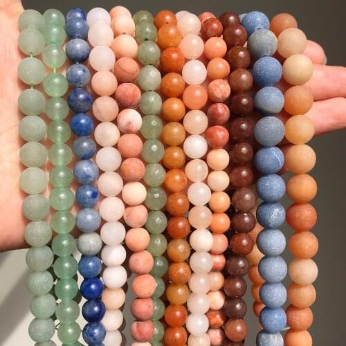 Natural Stone pink green blue aventurine Frosted Beads Matte Smooth Round Loose Bead For Jewelry Making Fit DIY Bracelet 4-12MM