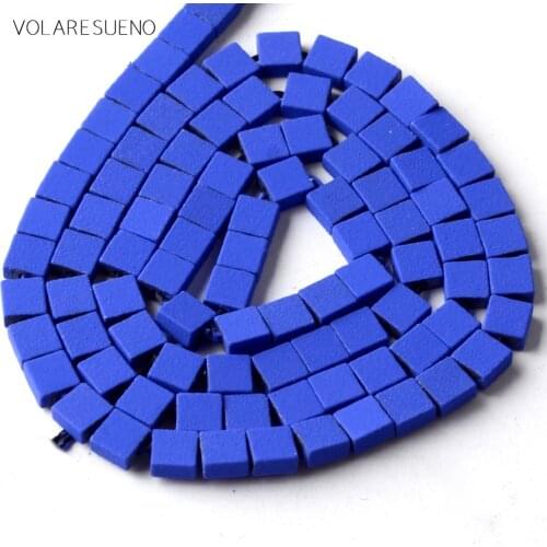 Natural Stone Blue Hematite Stone Rubber Square Matte Beads Space Loose Beads For Jewelry Making 4*4mm Diy Bracelet Jewellery15"