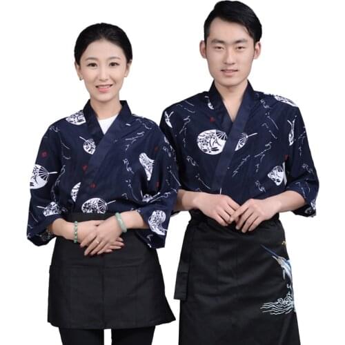 2019 New Japanese restaurant kimono chef uniform Long sleeve unisex cook clothes Japanese chef coat
