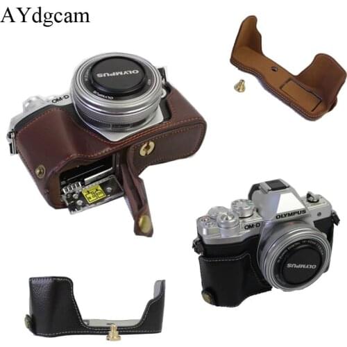 New Genuine Leather Half Body Camera Case Bag for Olympus EM10 III EM10-M3 EM10 Mark 3 Bottom Cover Opening Battery