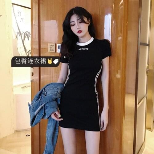 Short-sleeved Bodycon Dresses Sexy Bottoming Black Mini Dresses Black White Patchwork Cotton Short Shirt Dresses 2021 Summer