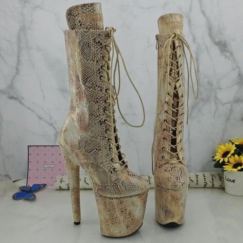 Leecabe Beige Snake Upper 20CM Pole dancing shoes High Heel platform shoes Pole Dance boot