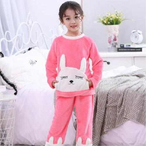 New Children Boy Warm Thick Fleece Cartoon Pyjamas Girl Long Sleeve Sleepwear Suit New Unisex Kids Winter Flannel Pajama Sets