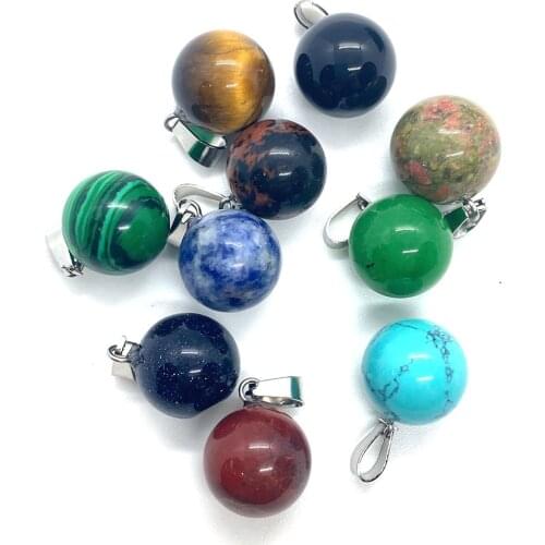 5 Pcs Charm Round Bead Shaped Natural Stone Pendant Handmade DIY Jewelry Exquisite Bead Necklace Earrings Accessories 14x18mm