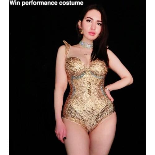 Luxury Rhinestones Sleeve Bodysuit Women Sexy Singer Performance Stage Jazz Dance Costume Birthday Party Club Wea