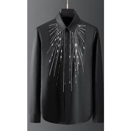 New Cotton Male Shirts Luxury Geometric Sheetmetal Long Sleeve Mens Dress Shirts Fashion Slim Fit Party Man Shirts 3XL