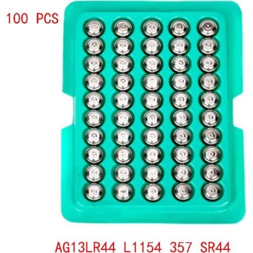 100% capacity 100pcs Cell Coin Watches Battery LR44 AG13 L1154 357 SR44 1.5V Alkaline Button Batteries Suitable For Watch