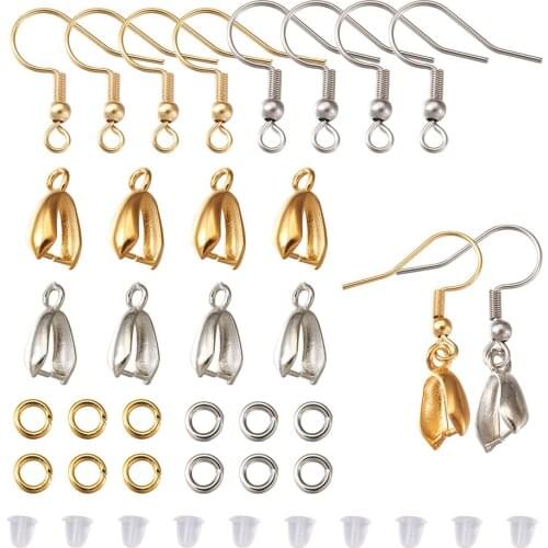 1Box Earring Hooks Accessories Ice Pick Pinch Bails Open Jump Rings Ear Nuts for DIY Dangle Earrings Jewelry Making Kit Supplies