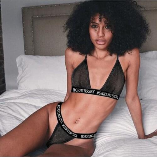 Women Thongs Sexy letter Plus Size Bra G-string Thong Low Waist Shorts Briefs T-back Fitness Triangle Panties Sexy Lingerie Set