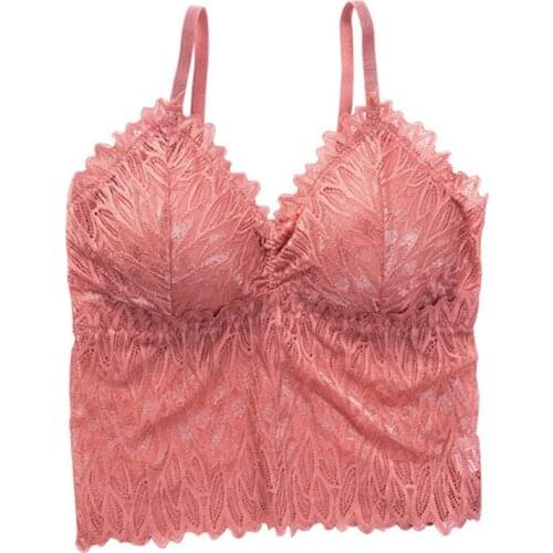 Lingerie Woman Lace V Neck Stretch Tube Top Sexy Breast Pad Without Steel Ring Wrapped ChestDream