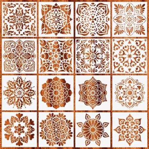 16pcs/set Mandala Stencils DIY Drawing Template Painting Scrapbooking Paper Card Embossing Album Decorative Craft