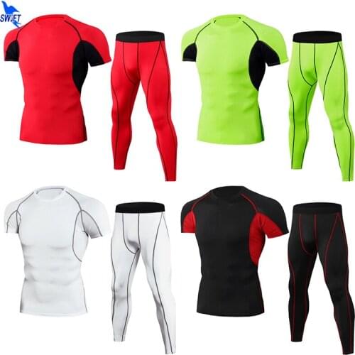 2pcs/set Running Suits Men Quick Dry Sportswear Gym Fitness Clothing Training Sport Set Jogging Rashguard Tracksuit Clothing