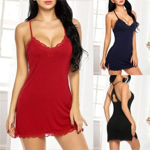 2021 Ladies Lingerie Sleepwear Fashion Ladies Silk Satin Nightie Gown Babydoll Lace Mesh Nightwear ladies S-2XL