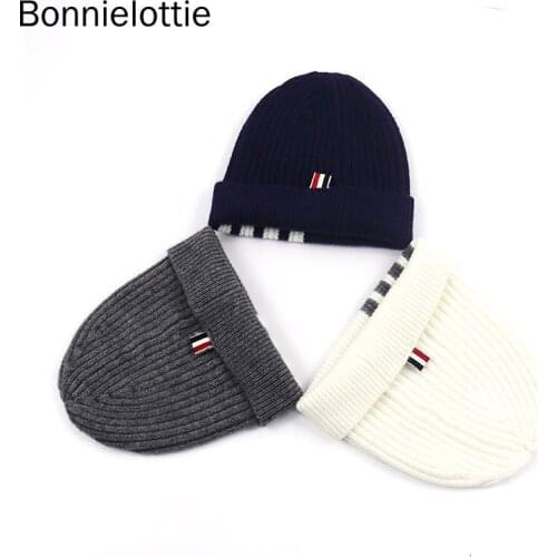 2021 Winter Men Women Hat Wool Winter Warm Knitted Striped Couple Hat