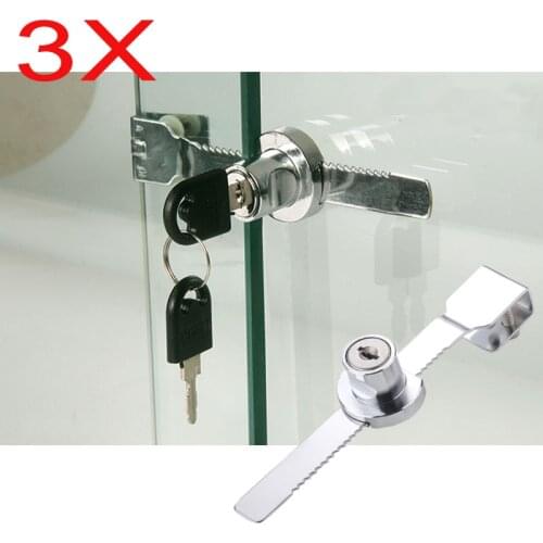 3 Sets Glass Locks Sliding Door Lock Display Showcase Cabinet Glass Lock Drilling-free Door Locking Cylinder with Keys