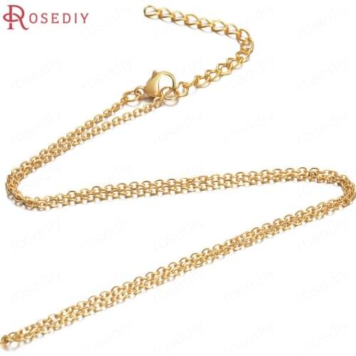 37354)5PCS Width 1.6MM Quality Gold Color Stainless Steel with Lobster Clasps Flat Oval Shape Link Finished Necklace Chains