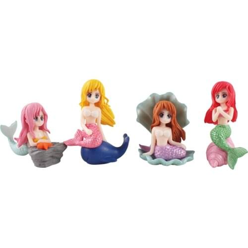 4pcs Little Mermaid Aquarium Decorations Bonsai Ornaments for Office Party Home 5cm--6.5cm
