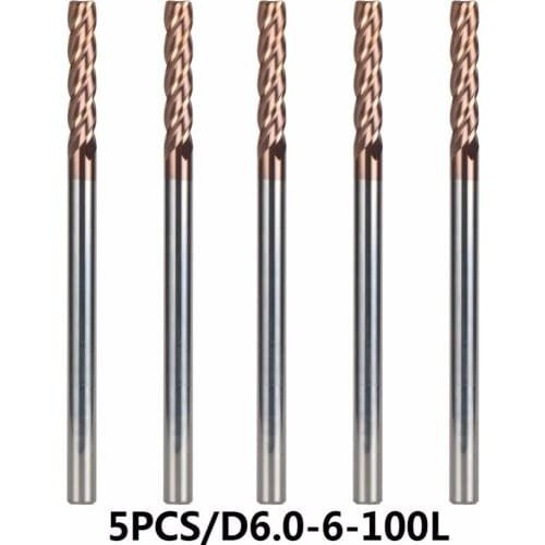 5pcs/D6-6-100 End Mills Diameter 6mm 4-blade Router Bits End Mills Tungsten Steel Milling Cutter HRC 55 CNC TiALN Coated Tools