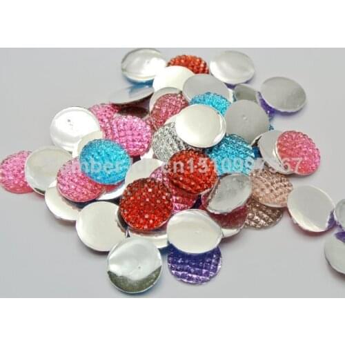 50 Mixed Color Flatback Resin Dotted Dome Rhinestone Cabochon Gems 16mm