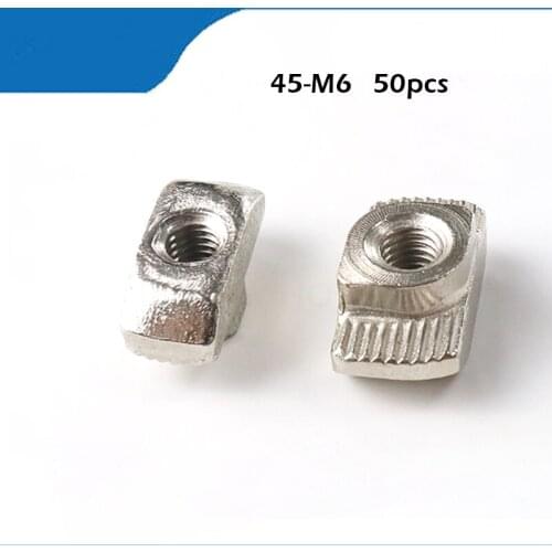 50PCS M6 Hammer 45-M6 Nut Aluminum Connector T Fastener Sliding Nut Nickel Plated Carbon Steel for 4545 Aluminum Profile