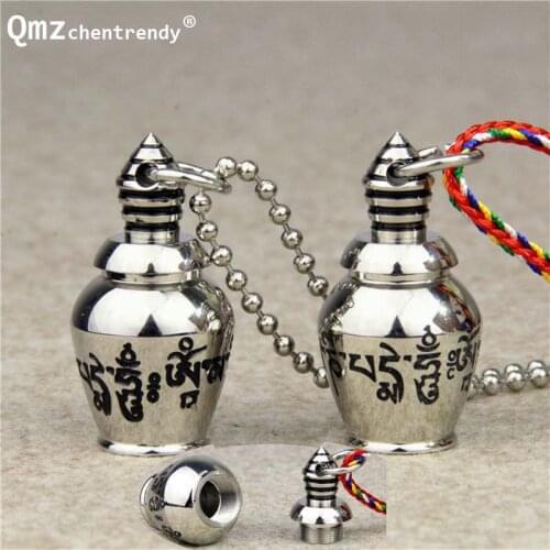 Stainless Steel Can Open Buddhism Faith Jewelry Sanskrit Mantra Stupas Amulet Pendant Necklace For men women Ash Urn Jar Jewelry