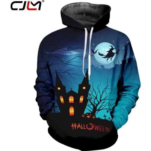 CJLM Halloween Funny Broom Witches Mens 3D Hoodies Man Castles Pullover Printed Creative Pattern Unisex Clothes