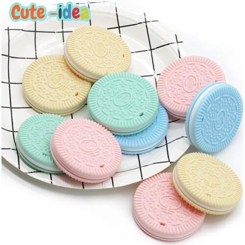 Cute-idea Food Grade Baby Silicone Cookie Teether 2pcs Baby Chew Nursing Biscuits infant goods Silicone Beads Teething toys