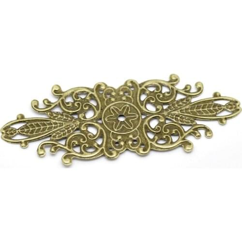 DoreenBead Bohemian Antique Bronze Filigree Stamping Flower Wraps Connectors Embellishments DIY Jewelry Findings 8.5x3.4cm,30PCs